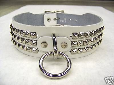 Sexy White Studded Leather Choker Collar Ring Pyramid  