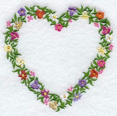 FLORAL HEART FRAME  MACHINE EMBROIDERED QUILT BLOCK (Az  