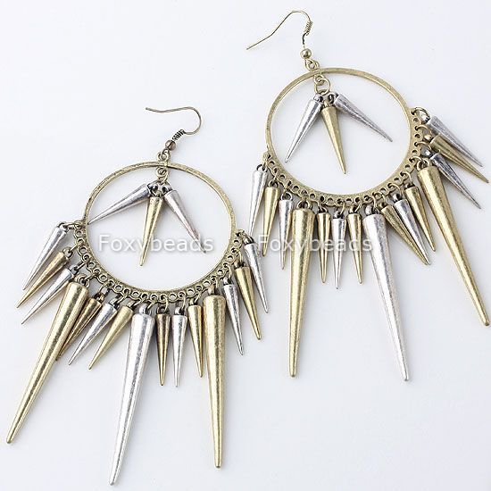   Punk Metal Spike Taper Charm Round Chandelier Earrring Dangle  