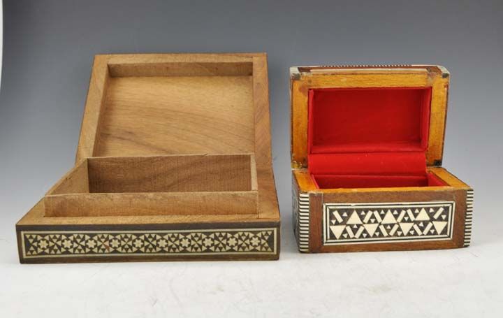 Middle Eastern Wooden Boxes Inlaid Bone c. 1920 1950  