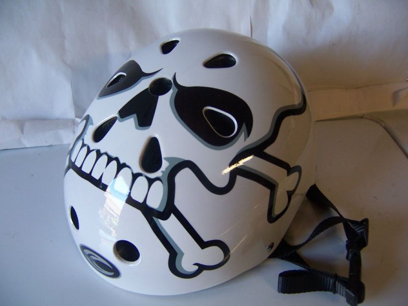 KIDS WHITE HELMET WHITE SKULL BONE SKATEBOARD BIKE  