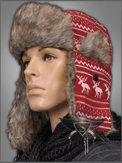   Costume Men Beanie Hat Cap Fur Thick Earflaps Snowflake Fawn  