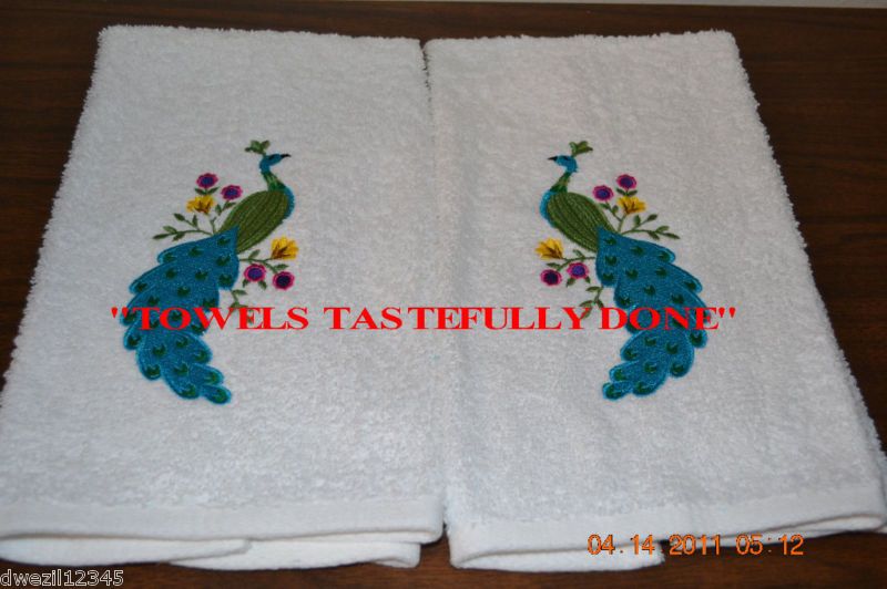 HUNGARIAN PEACOCK EMBROIDERED   2 BATH HAND TOWELS  