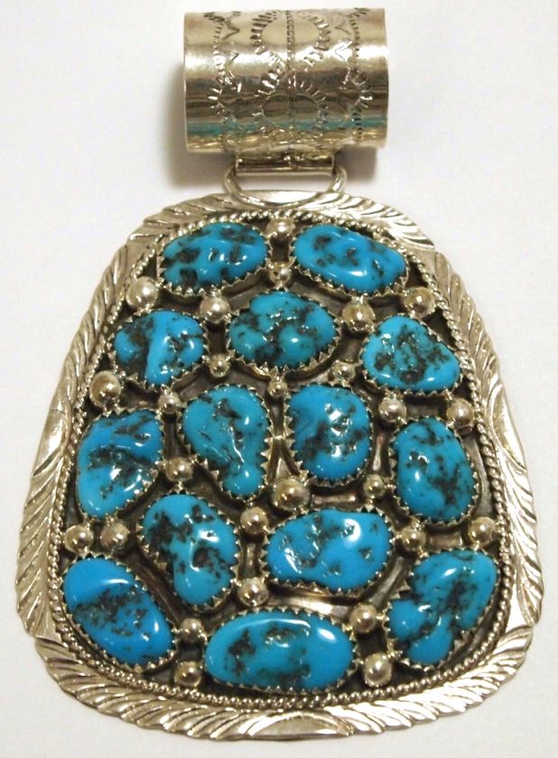 Navajo Turquoise Cluster Sterling Silver Pendant   Derrick Yazzie 