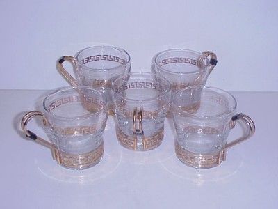 VINTAGE LIBBEY DRINKING GLASSES CUPS SET 5 GREEK KEY  