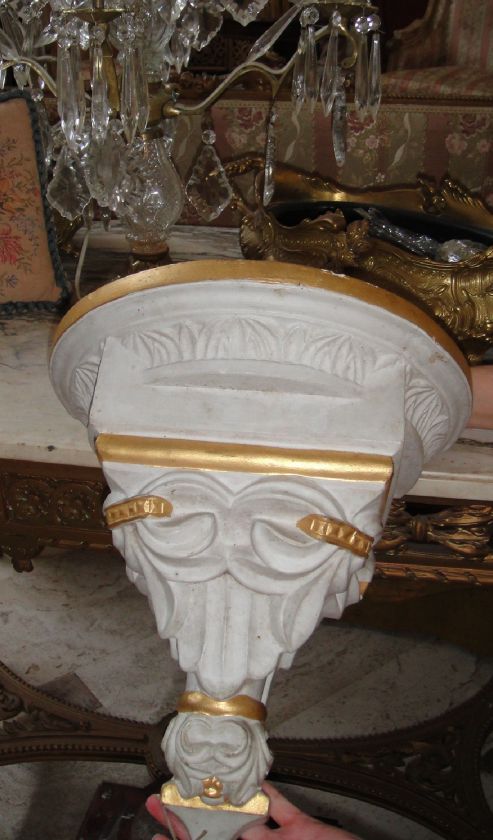 ANTIQUE FRENCH TERRACOTTA WALL SHELF CORBEL GOLD TRIM GORGEOUS  