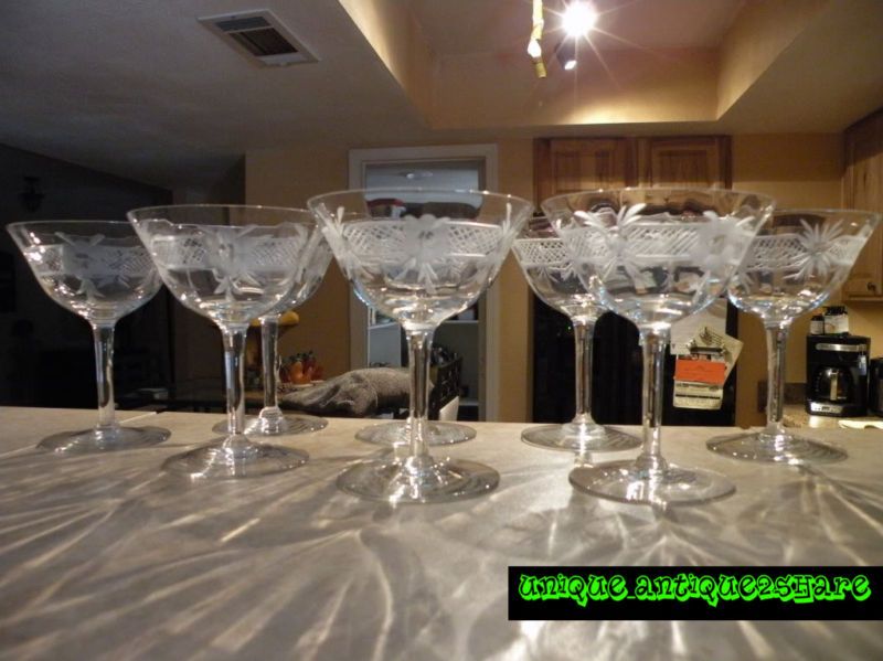 Elegant Cut Etched Fostoria Sherbet Wine Glasses L@@K  